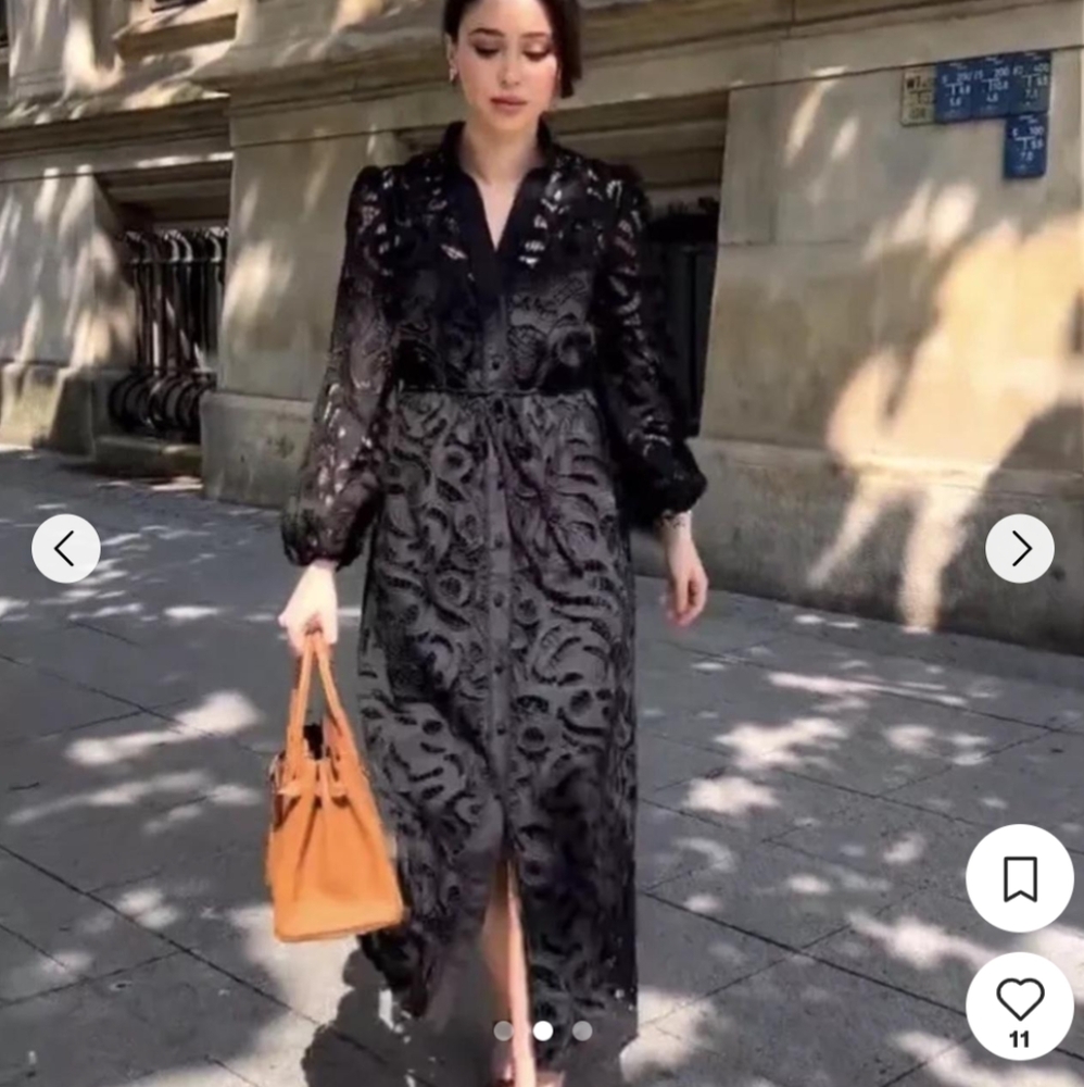 Zara $149 embroidered black midi dress long puffed sleeves XS M NWT